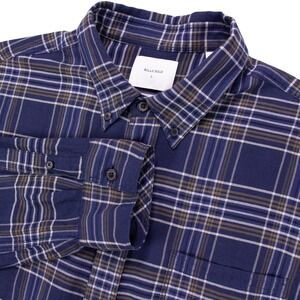Billy‎ Reid Mens L Standard Fit Blue Plaid Check Cotton Long Sleeve Shirt